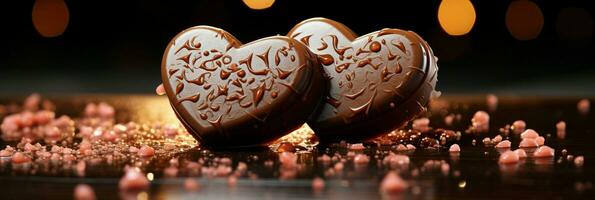 AI generated Two Heart Shape Chocolate, Symbol of Love, Festive Element, Happy Valentine's day, advertising material photo