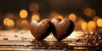 AI generated Two Heart Shape Chocolate, Symbol of Love, Festive Element, Happy Valentine's day, advertising material photo