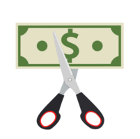 Scissors cutting money bill. png