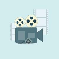 Film production, camera and filmmaking. Cinema filmmaking, production cinematography, video camera illustration vector