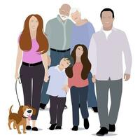 contento familia retrato, Generacion joven y viejo. abuelo y abuela, abuelos con madre y padre, hija y hijo. vector ilustración