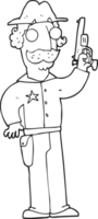 freehand drawn black and white cartoon sheriff png