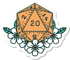 tattoo style sticker of a d20 png