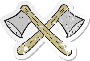 retro distressed sticker of a cartoon crossed axes png