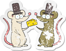 retro distressed sticker of a cartoon mice with cheese png