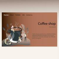 Coffee shop landing web page, break. Coffee landing page, concept espresso and cappuccino shop, cafe web site. Vector illustration