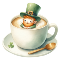 ai gegenereerd elf van Ierse folklore in groen kleren in een koffie kop naar vieren st. Patrick dag png