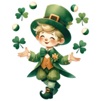 AI generated Leprechaun juggling with shamrock-shaped pins on St Patrick Day png