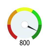 Credit score indicator for get cash in bank. Device indicate level payable client. Hight number for loan or mortage. Vector illustration loan level in credit history