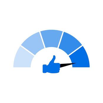 indicar socialización aislado en blanco. vector pulgar arriba indicador informe, calibre social red, medición popularidad l como contar me gusta ilustración