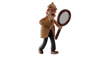 3D illustration. Researcher 3D Cartoon Character. Researcher who is examining something using a magnifying glass. Researcher is working on a big project. 3D cartoon character png