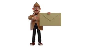 3D illustration. Secret Agent 3D Cartoon Character. Secret Agent carrying a brown envelope containing evidence of a crime. The secret agent successfully carried out his duties. 3D cartoon character png