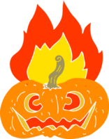 ilustración de color plano de calabaza de halloween en llamas png
