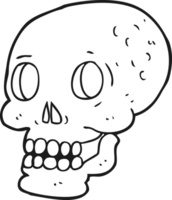 freehand drawn black and white cartoon halloween skull png