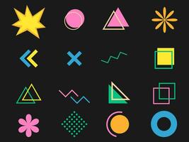 Y2k abstract geometric shapes Retro 90s 2000s flat sticker pack design elements vector