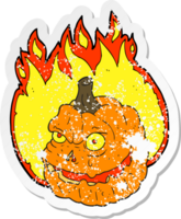 retro distressed sticker of a cartoon spooky pumpkin png