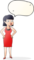 speech bubble cartoon woman in dress with hands on hips png