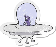 retro distressed sticker of a cartoon flying saucer png