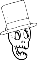 black and white cartoon skull wearing top hat png