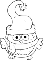 black and white cartoon owl wearing christmas hat png