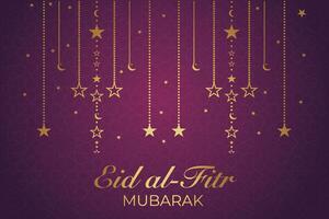 eid mubarak greeting card with golden crescent and pattern background vector