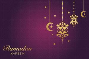 ramadan kareem greeting card with gold and purple background vector