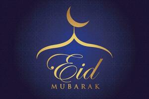 eid mubarak greeting card design with golden crescent and mosque vector