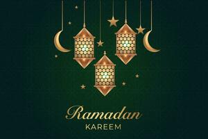 ramadan kareem greeting card with golden crescent and arabic pattern vector