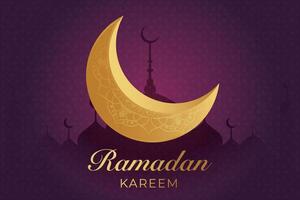 Ramadán kareem saludo tarjeta con oro y púrpura antecedentes vector