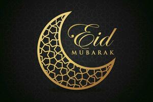 eid mubarak greeting card with golden crescent and pattern background vector