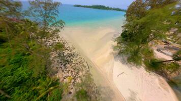 FPV of 2024 written on a tropical beach. Concept of a beach getaway in 2024. video