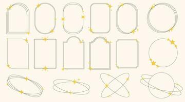 Trendy linear frames with stars, arch frames, geometric forms. Modern minimalist aesthetic line elements. Simple decorative boho style border, design elements for social media or poster vector set.