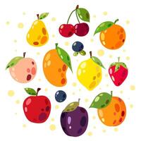 Set of vector illustrations of fruits in flat style on a white background. Fruits, food, vitamins.