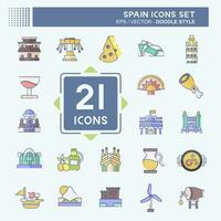 Icon Set Spain. related to Holiday symbol. doodle style. simple design editable. simple illustration vector