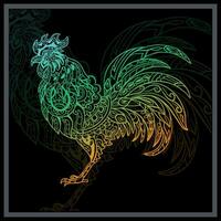 Gradient Colorful chicken rooster mandala arts. vector