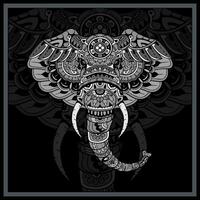 Monochrome Elephant head mandala arts. vector