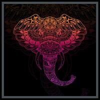 Gradient Colorful elephant head mandala arts. vector