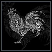 Monochrome Chicken rooster mandala arts. vector
