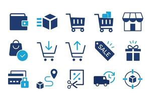 E-commerce Marketplace icon set. Online shopping and delivery elements. E-business symbol. Solid icons vector collection.