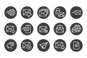 Mailing solid icon set black and white. Containing mail, email, mailbox, letter, send, receive, post office and envelope icons. Solid icon collection. Vector illustration.