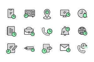 comercio electrónico conjunto de web íconos Delgado contorno verde íconos embalar. en línea compras íconos para web y móvil aplicación negocio, móvil comercio, digital marketing, banco tarjeta, regalos, venta, entrega. vector ilustracion