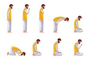 Character design collection of movements in muslim prayer vector