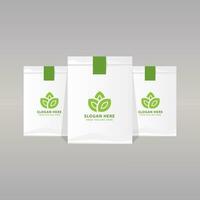 Set of empty pouch packaging mockups with tea logo design vector