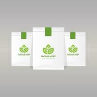 Set of empty pouch packaging mockups with tea logo design vector