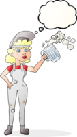 thought bubble cartoon hard working woman with beer png