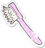 pegatina retro angustiada de un cepillo de dientes de dibujos animados png