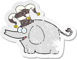 retro distressed sticker of a cartoon elephant wearing circus hat png