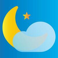 white cloud and crescent moon icon on blue background. eps 10 vector
