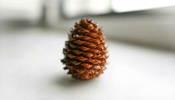 a pine cone in autumn against a bright background photo