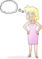 thought bubble cartoon happy woman wearing dress png